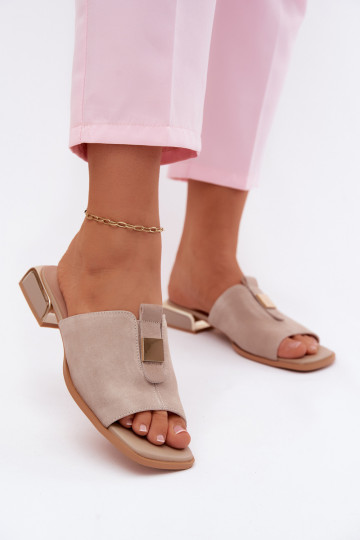 Elegante stijl Damespantoffels natuurlijk suèdeoIna D&A JC61-1002 beige 2