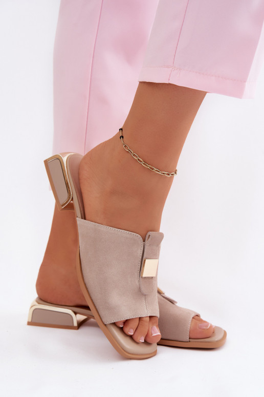 Elegante stijl Damespantoffels natuurlijk suèdeoIna D&A JC61-1002 beige