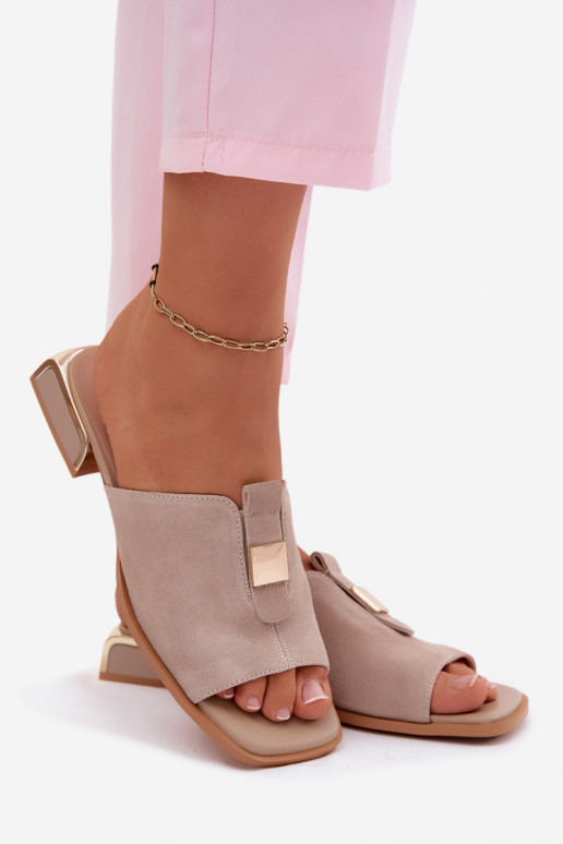 Style élégant Pantoufles pour femmes daim natureloÀa D&A JC61-1002 beige