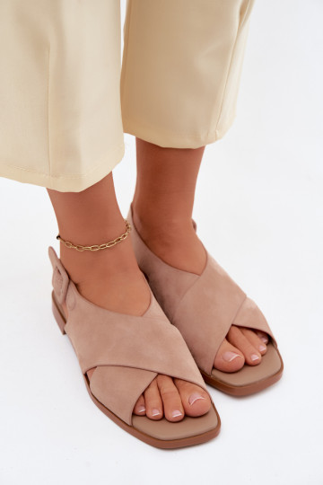 Peau Sandales femme en daim avec des talons larges D&A JC61-1001 beige