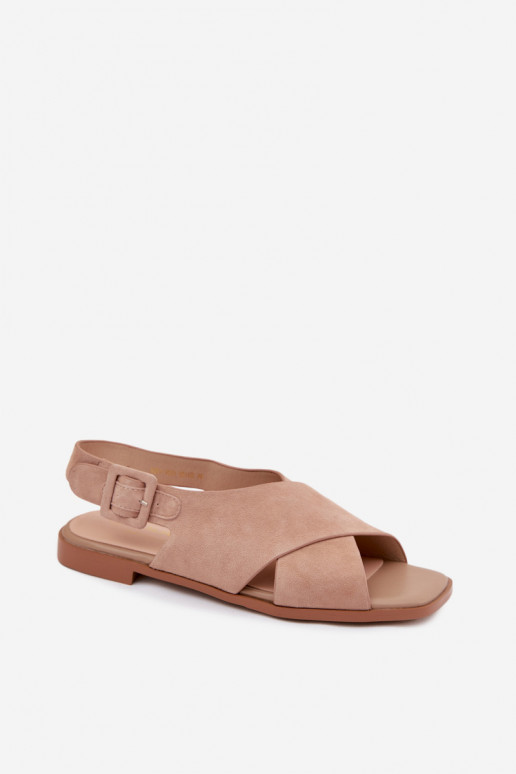 Suede sandalen met brede hakken D&A JC61-1001 zandkleur