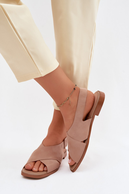 Suede sandalen met brede hakken D&A JC61-1001 zandkleur
