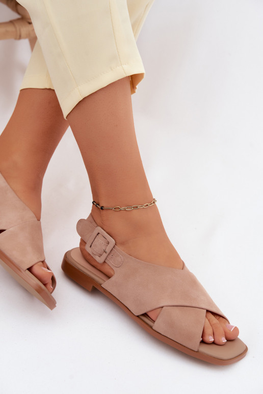 Sandales en daim avec talons larges D&A JC61-1001 couleur sable