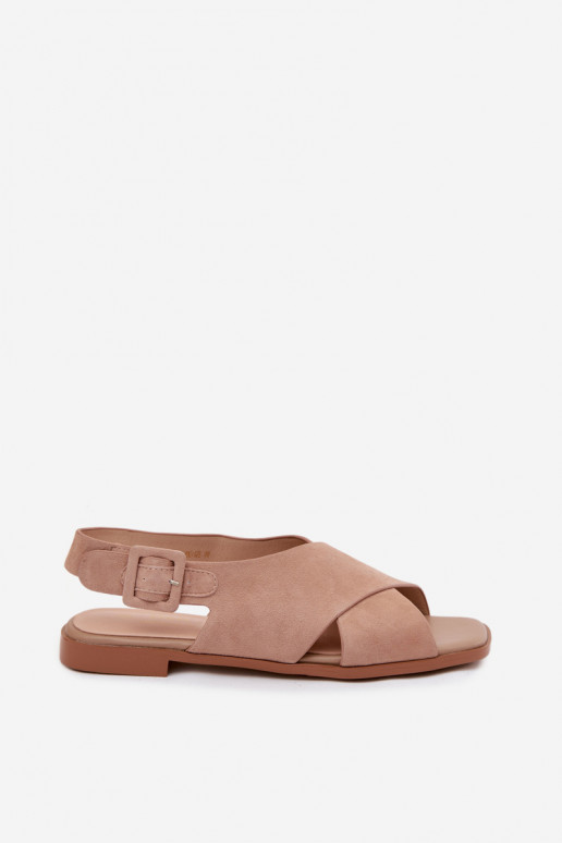 Suede sandalen met brede hakken D&A JC61-1001 zandkleur