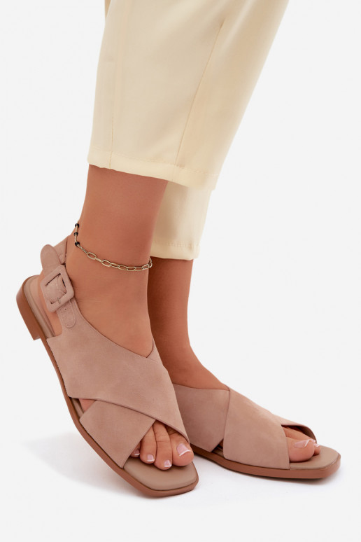 Sandales en daim avec talons larges D&A JC61-1001 couleur sable