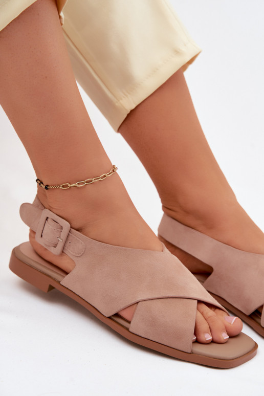 Peau Sandales femme en daim avec des talons larges D&A JC61-1001 beige