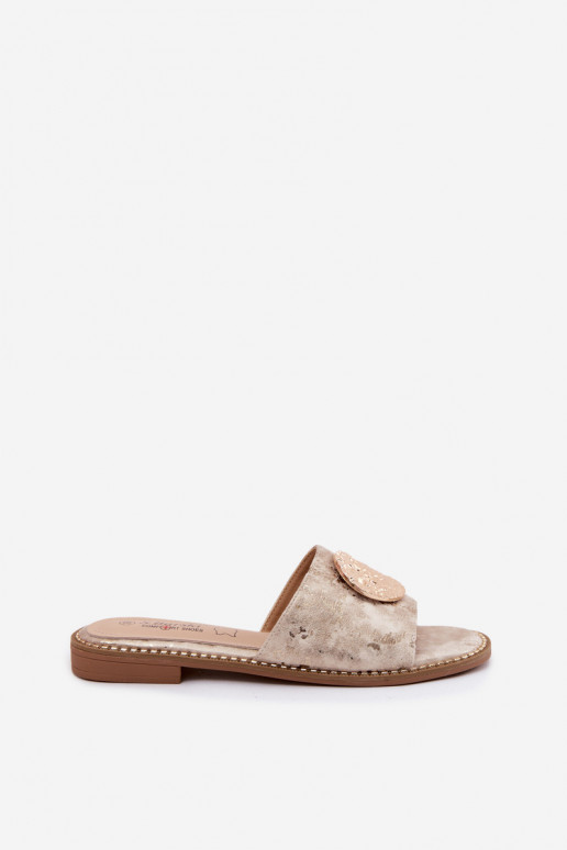 Chaussons pour femmes avec détails décoratifs et talons larges KV61-6034 doré