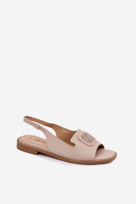 Sandales pour femmes avec talons larges et ornements S.Barski KV61-6018 couleur chair