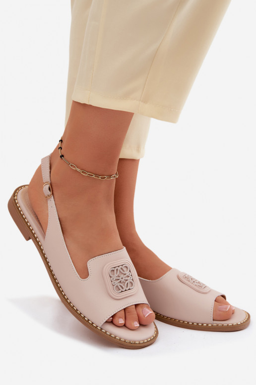 Damen Sandalen mit breiten Absätzen und Ornamenten S.Barski KV61-6018 nude