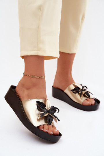 Leren pantoffels Dames met ornamenten S.Barski KV61-6044 gouden kleur 2