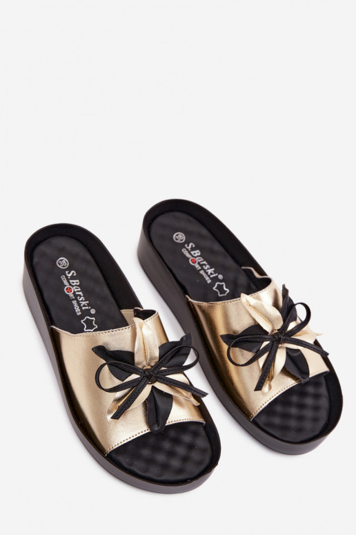 Leren pantoffels Dames met ornamenten S.Barski KV61-6044 gouden kleur