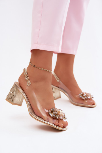 Durchschauen Sandalen mit leuchtenden Augen SłupkoZuy Obcas S.Barski KV61-6068 goldene Farbe