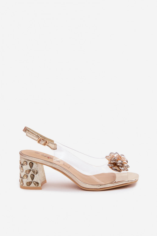 Transparante sandalen met fonkelende edelstenen op de hak S.Barski KV61-6068 goudkleurig