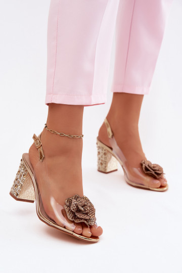 Durchschauen Sandalen mit Absätzen mit leuchtenden Augen D&A MR61-9013 goldene Farbe 2