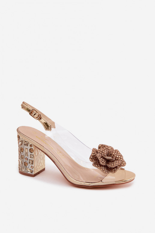 Transparante sandalen met hak en fonkelende edelstenen D&A MR61-9013 goudkleurig