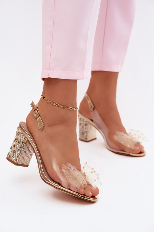 sandalen met hakken met glanzende gaten SiateczkoIna met linten D&A MR61-9010 gouden kleur