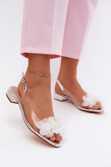 Durchschauen Sandalen mit leuchtenden Augen I SiateczkoZuymi mit floralen Motivenami D&A MR61-9006 Silberfarbe 2