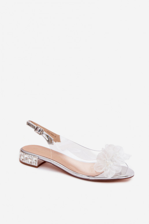 Transparente Sandalen mit funkelnden Edelsteinen und Netzblumenmotiven D&A MR61-9006 silber