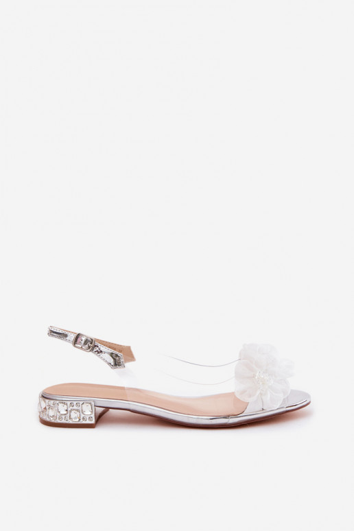 Transparante sandalen met fonkelende edelstenen en gaasiga lillemotīvi D&A MR61-9006 zilver