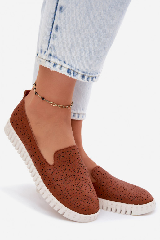 Bruine geperforeerde instap schoenen Salty