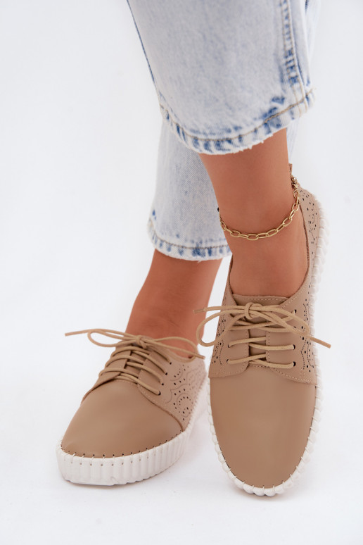 mit durchbrochenen Elementen Schuhe Feminin mit Schnürsenkeln Beige Pearla