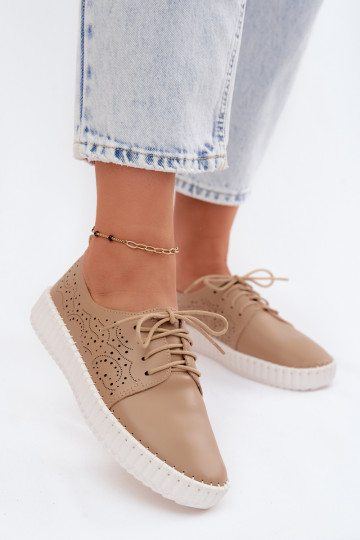 Sandfarbene durchbrochene Schuhe mit Schnürsenkeln Pearla 2