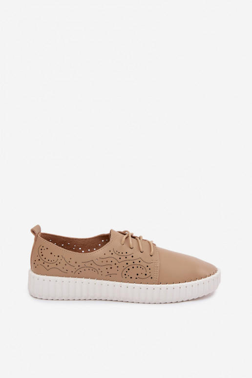 Sandfarbene durchbrochene Schuhe mit Schnürsenkeln Pearla