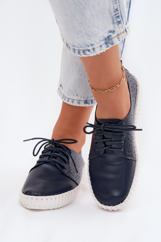 met elementen van opengeInerkt schoenen Dames met veters donkerblauIn Pearla