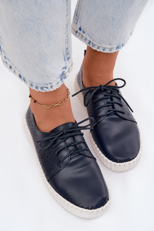Dunkelblaue durchbrochene Schuhe mit Schnürsenkeln Pearla