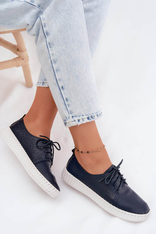 met elementen van opengeInerkt schoenen Dames met veters donkerblauIn Pearla