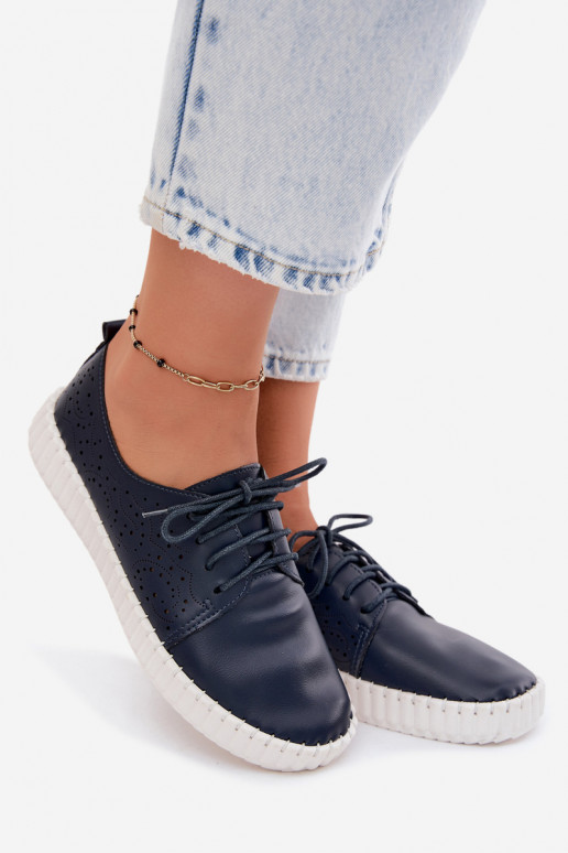 Chaussures perforées bleu marine avec lacets Pearla