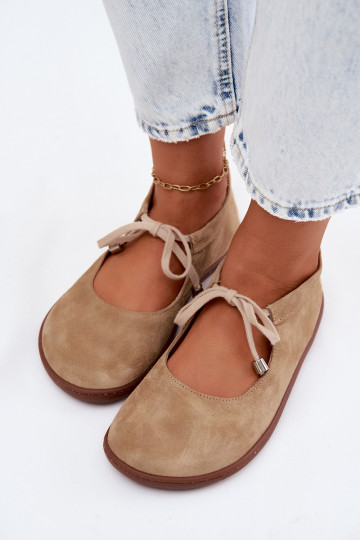 Peau Ballerines en daim Barefoot avec des sangles Zazoo 021 beige