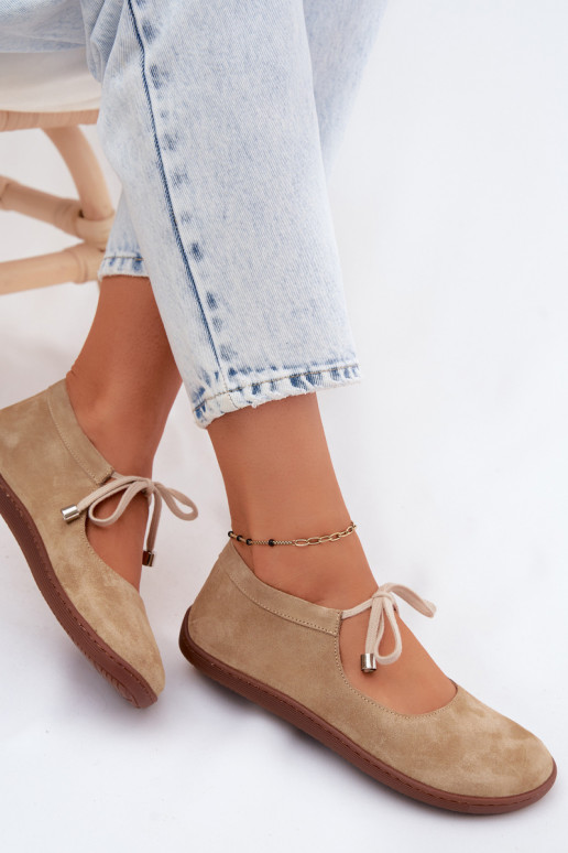 Peau Ballerines en daim Barefoot avec des sangles Zazoo 021 beige