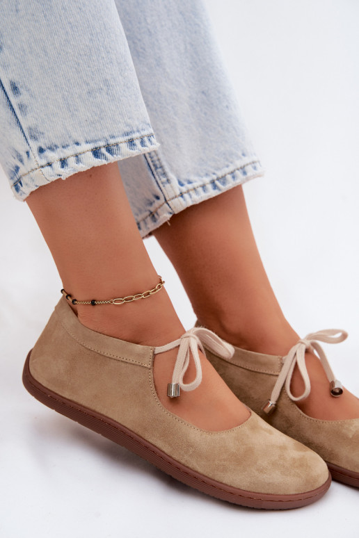 Leer Ballerinas van suède Barefoot met riemen Zazoo 021 beige