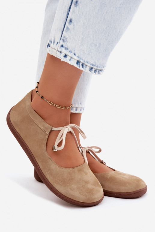 Zand suède ballerina's met bandjes Zazoo 021