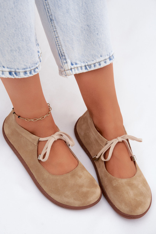Zand suède ballerina's met bandjes Zazoo 021