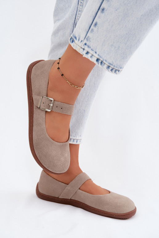 Kaffee Veloursleder-Ballerinas Zazoo 316
