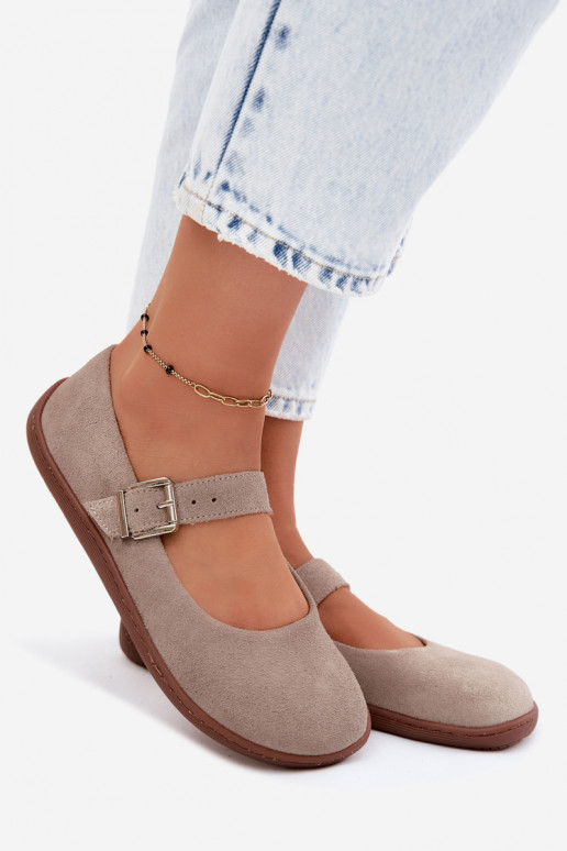 Cappuccino suède ballerina's Zazoo 316