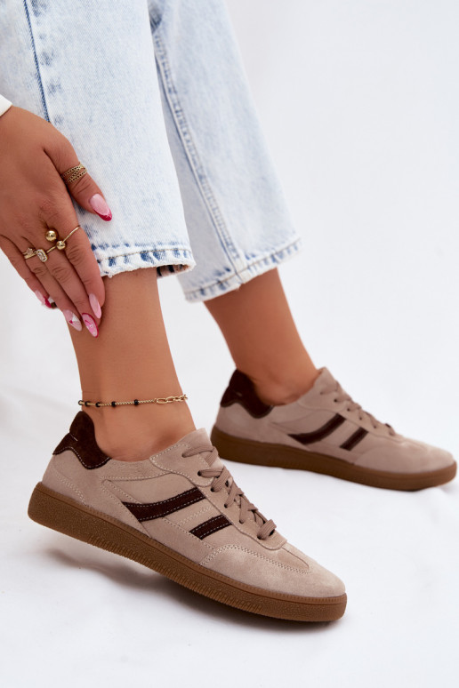 Peau en daim Chaussures modèle baskets Féminin Zazoo N1176S2 beige