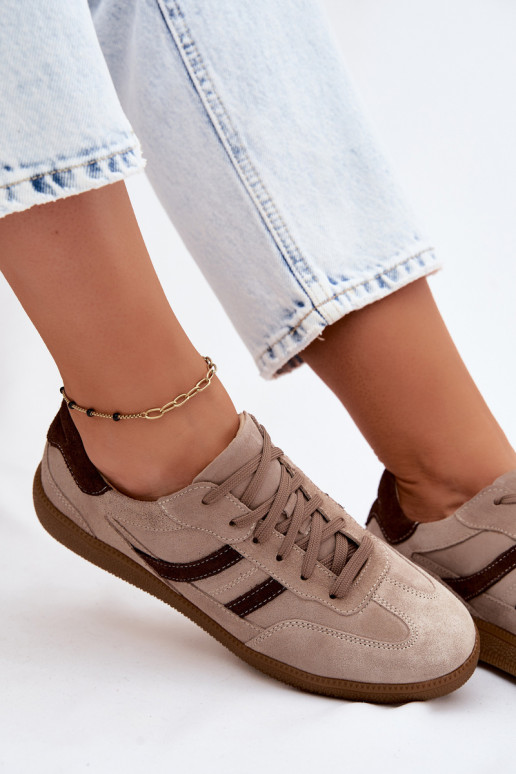 Leer van suède Sneakers model schoenen Dames Zazoo N1176S2 beige