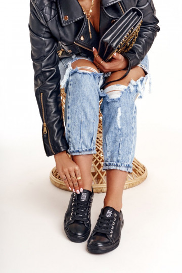 Baskets en cuir pour femme Big Star couleur noire V274871