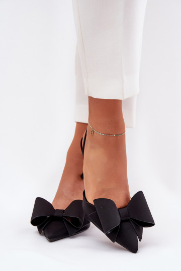 Schwarze High Heels mit offenem Absatz und Schleife Eklevia