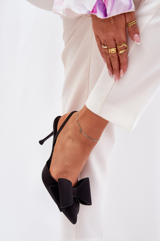 Schwarze High Heels mit offenem Absatz und Schleife Eklevia
