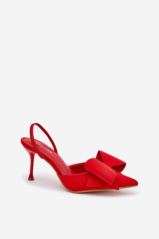 Chaussures à talons hauts rouges avec talon ouvert et nœud Eklevia
