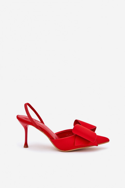 Chaussures à talons hauts rouges avec talon ouvert et nœud Eklevia