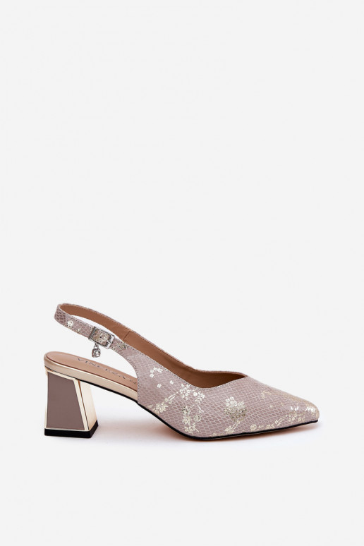 Sandales à talons hauts pour femmes avec bouts pointus or-argent Vinceza