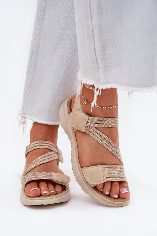 Dames Comfortabele sandalen met zelfklevende bevestigingsmiddelen beige Hallriva