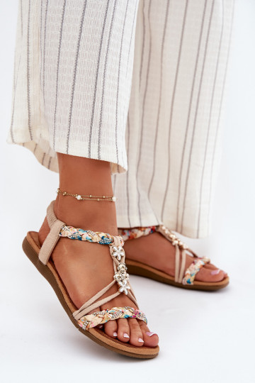Damen sandfarbene Sandalen mit Riemen Nusoreth