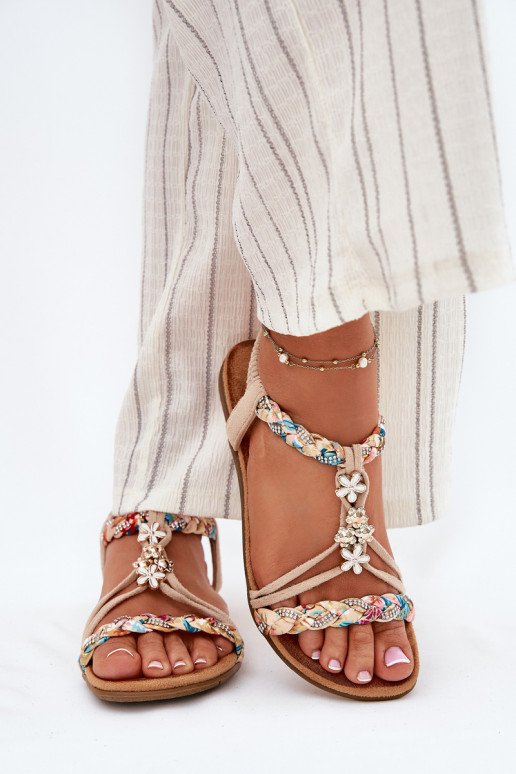 Sandales pour femmesPrzypinkami I Plecionymi Paskami beige Nusoreth