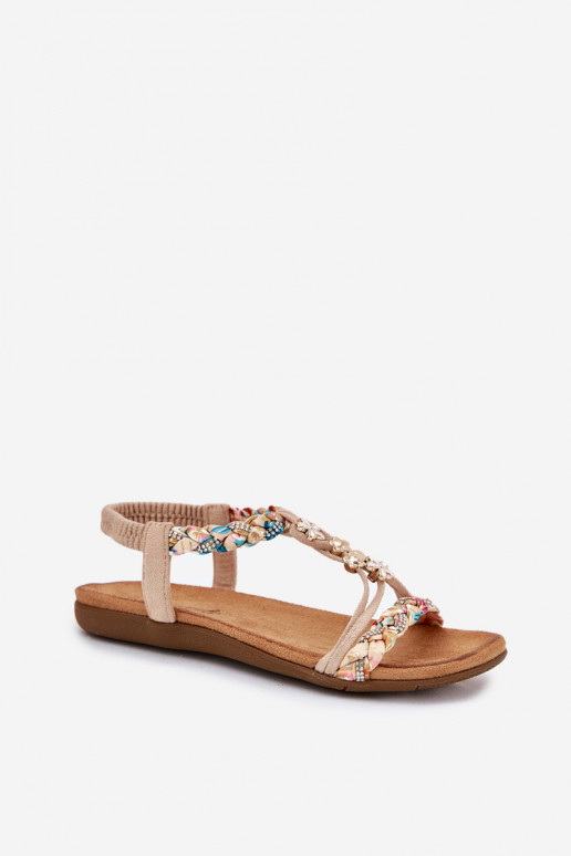 DamensandalenPrzypinkami I Plecionymi Paskami Beige Nusoreth